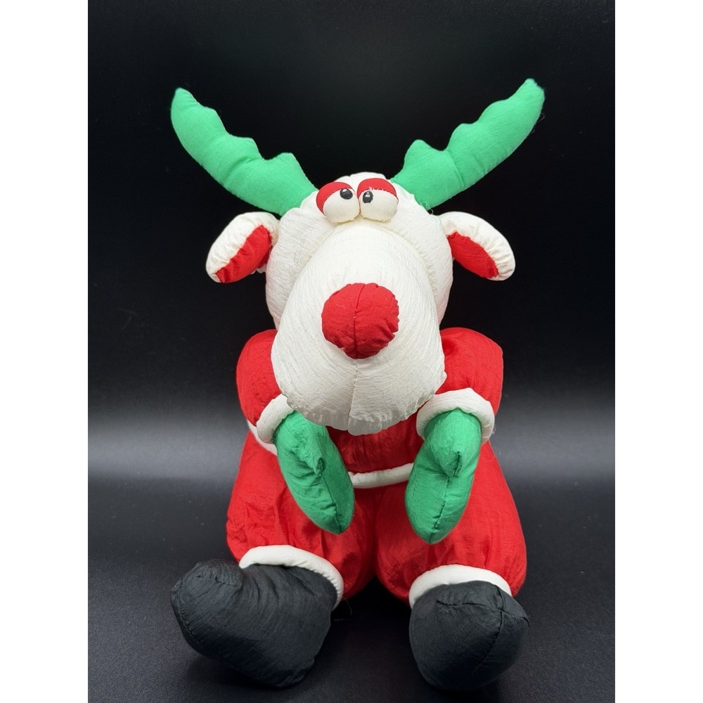 1990 PRESTIGE TOY CORP REINDEER NYLON PLUSH STUFFED CHRISTMAS 9"
